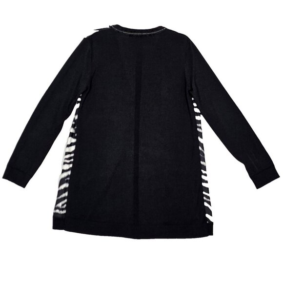 St. John Medium Cardigan Zebra Print Chain-Trim Knit Longline Wool Silk Sweater - Picture 4 of 7